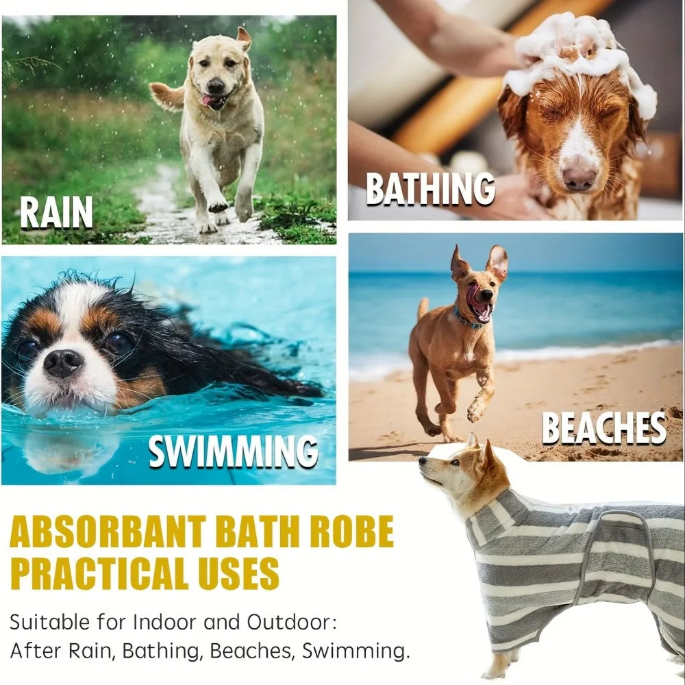 Quick-Dry Ultra Absorbent Dog Bathrobe Towel - Coral Fleece for Medium & Large Dogs