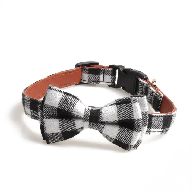 Plaid Bowknot Pet Necklace