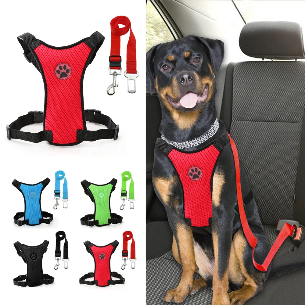 Breathable Mesh Dog Harness Vest - Adjustable Safety Harness for Car Travel