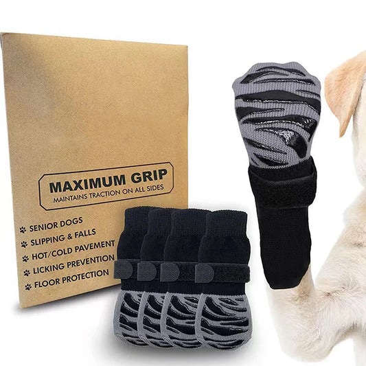 Anti-Slip Dog Socks with Straps - Paw Protector for Hardwood Floors (4pcs Set)