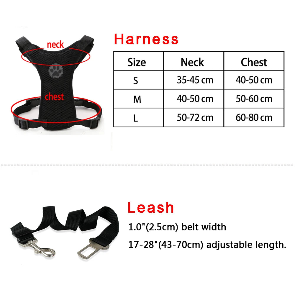 Breathable Mesh Dog Harness Vest - Adjustable Safety Harness for Car Travel