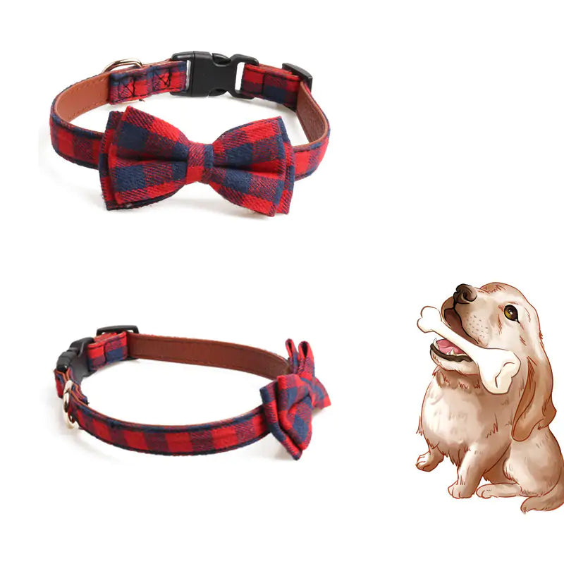 Plaid Bowknot Pet Necklace